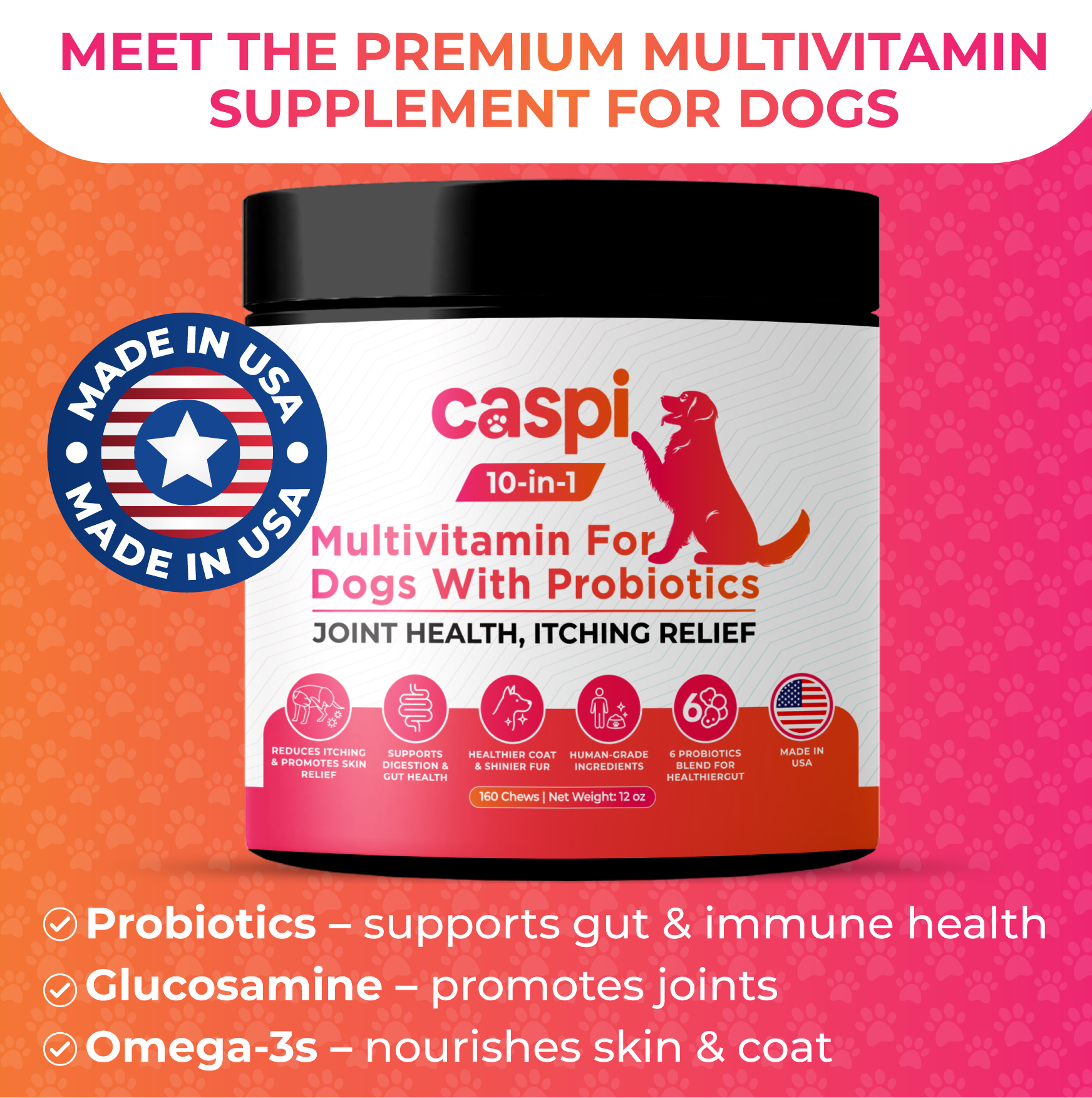 Caspi 10-in-1 Daily Multivitamin Healthy Treat for Dogs